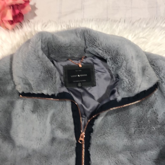 Lucky Brand Missy Faux Fur Gray Teddy Rose Gold Jacket - Picture 7 of 14
